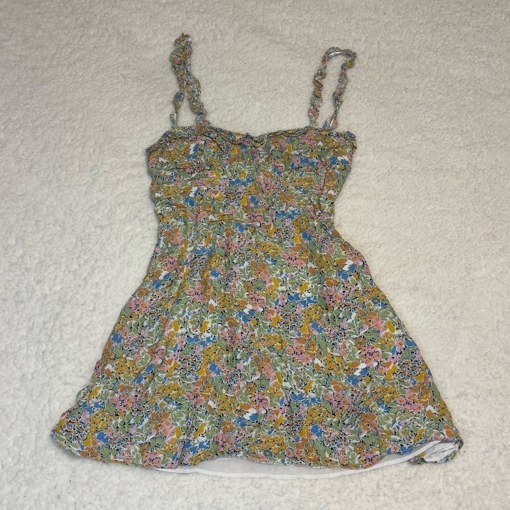 Zara Women Multicolor Floral Ruffle Sweatheart Mini Dress